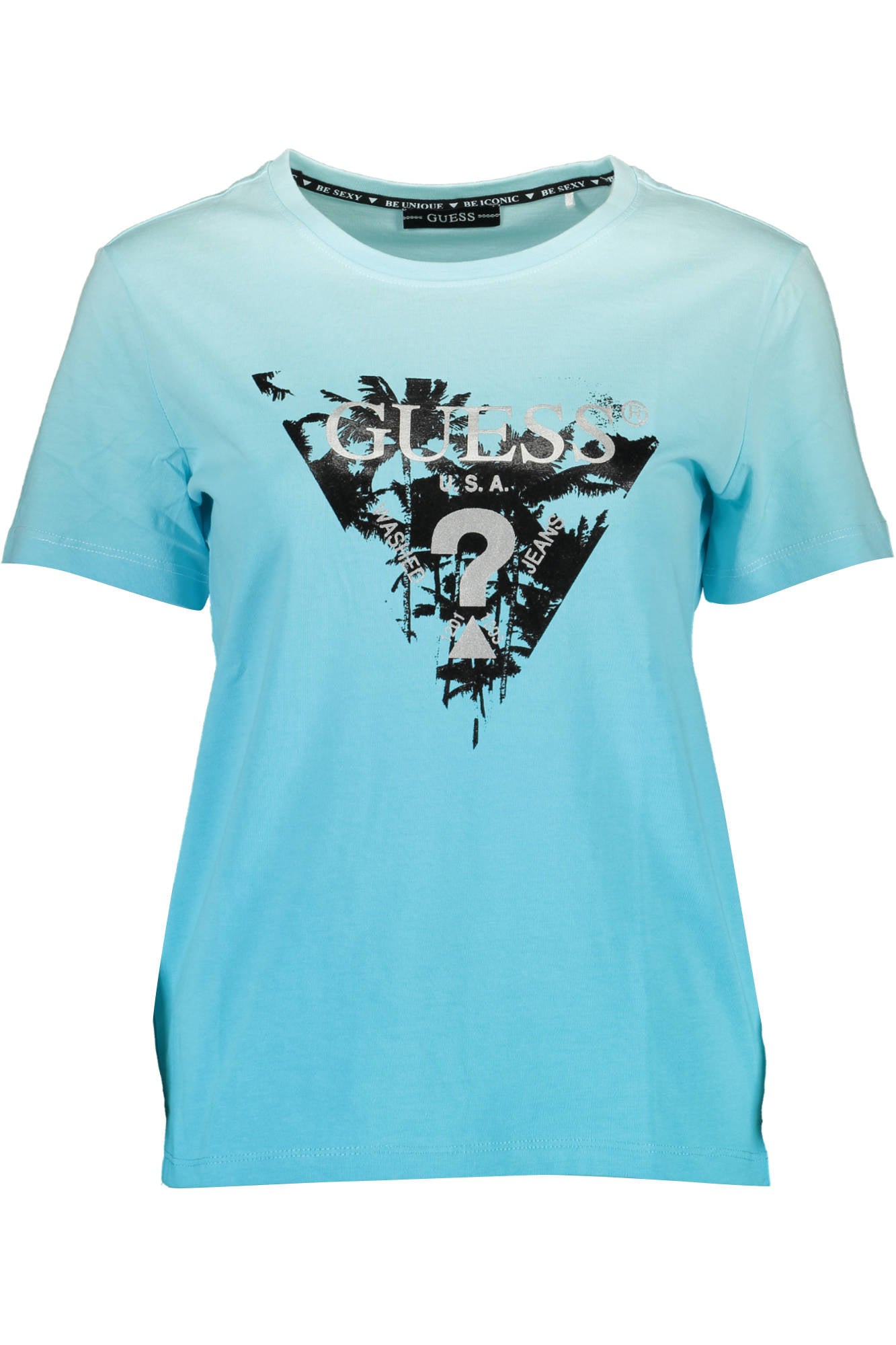 GUESS JEANS T-SHIRT MANICHE CORTE DONNA AZZURRO
