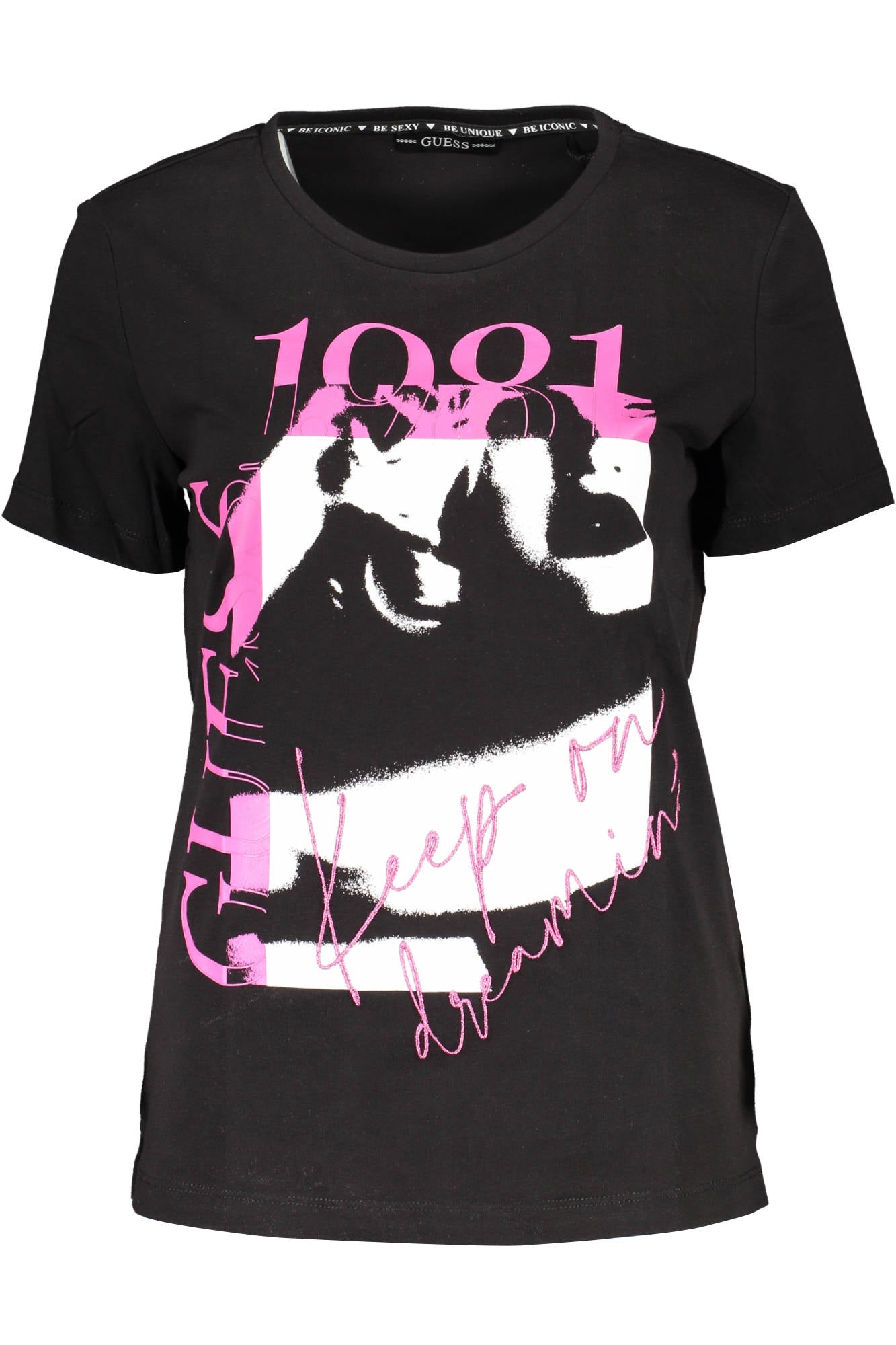 GUESS JEANS T-SHIRT MANICHE CORTE DONNA NERO