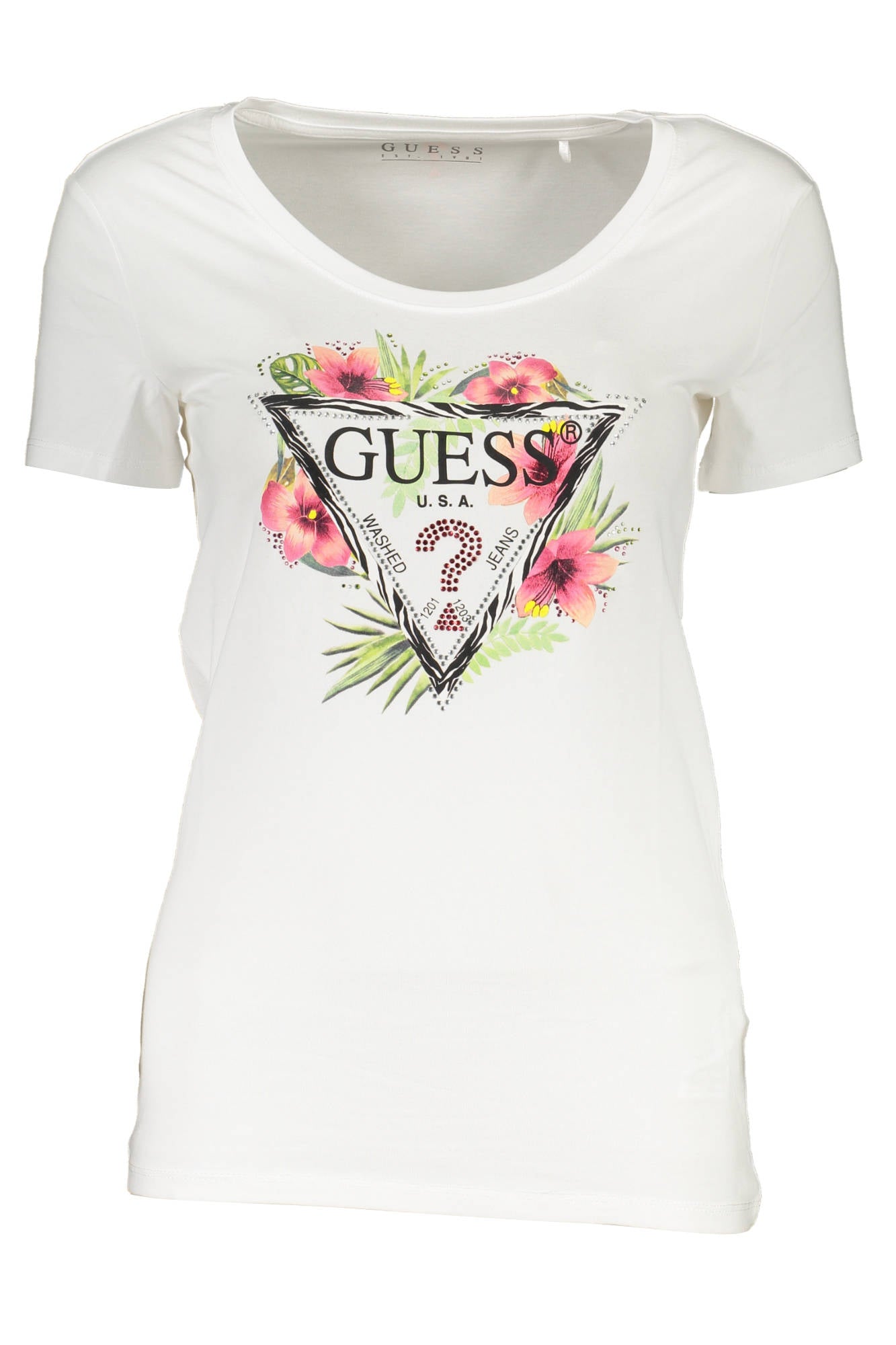 GUESS JEANS T-SHIRT MANICHE CORTE DONNA BIANCO
