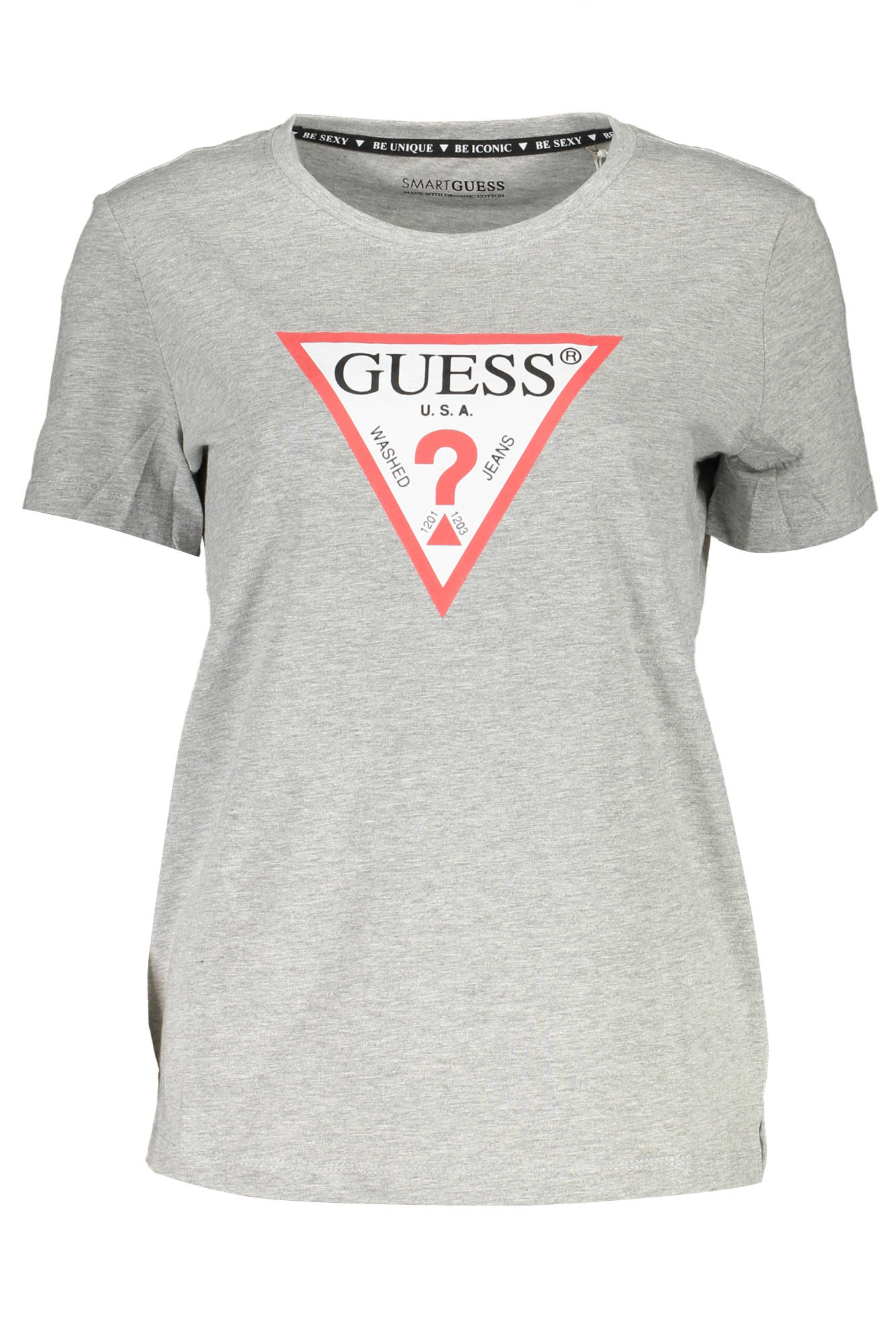 GUESS JEANS T-SHIRT MANICHE CORTE DONNA GRIGIO